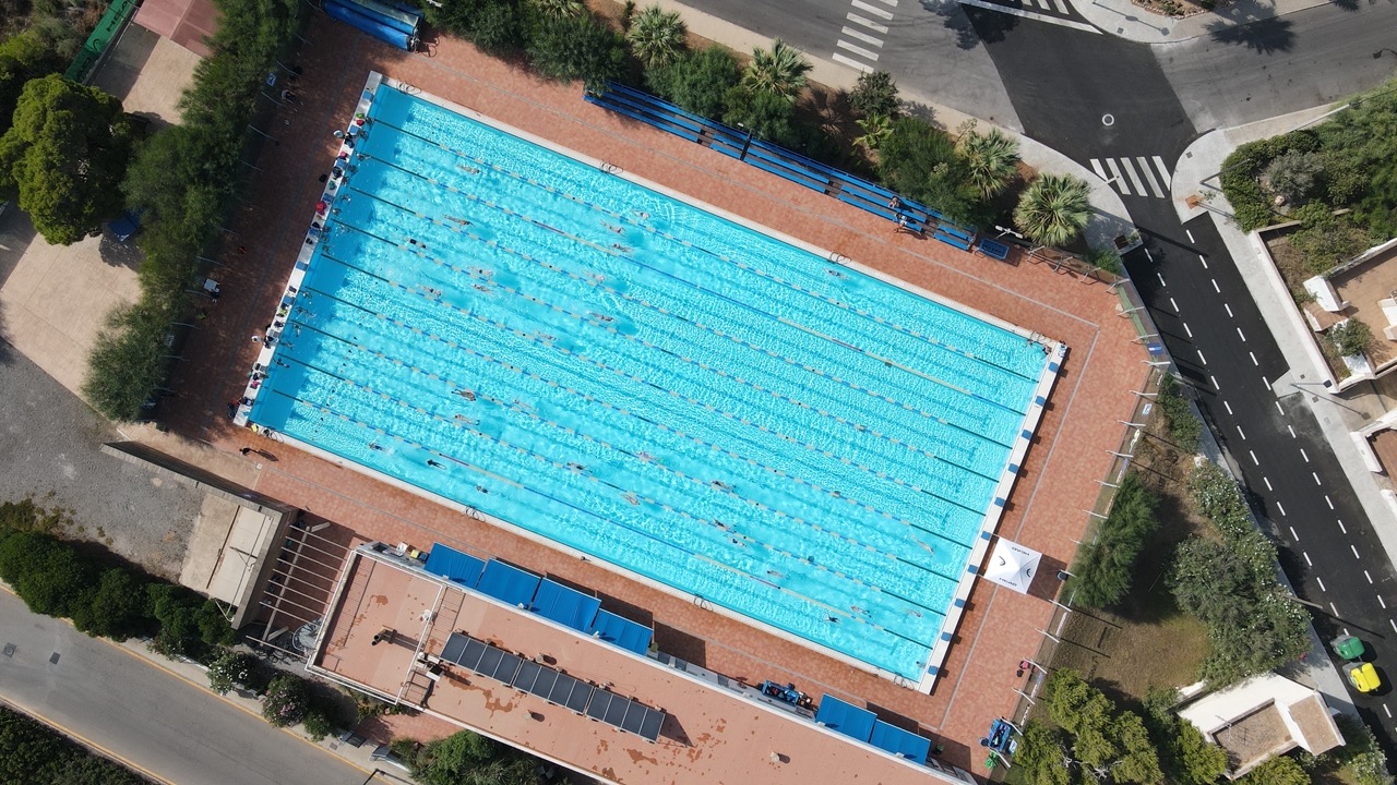 Aerial view of the BEST Centre 50m outdoor pool in Colònia de Sant Jordi